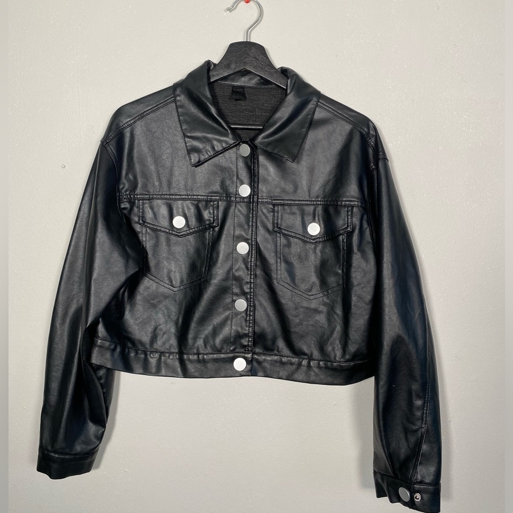 SHEIN PU Leather Crop Shacket